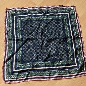 J.Crew Navy and Pink Patterned Scarf 15” x 15” made in Italy